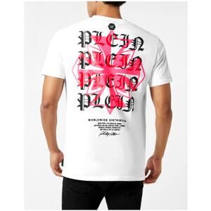 Philipp Plein Men's White Worldwide Puffy Crest Round Neck T-shirt Size XXL